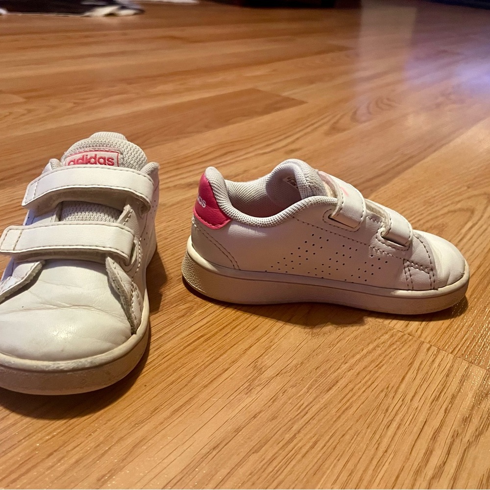 Adidas Toddler Pink and White Velcro Sneakers 6